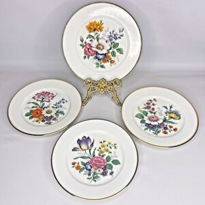 JKW Joseph Kuba West Porcelain Plates West Germany Set of 4 Floral Prints 7.75"